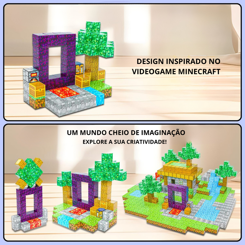 Portal do Nether Minecraft - Blocos Magnéticos (+5 Bonecos Grátis)