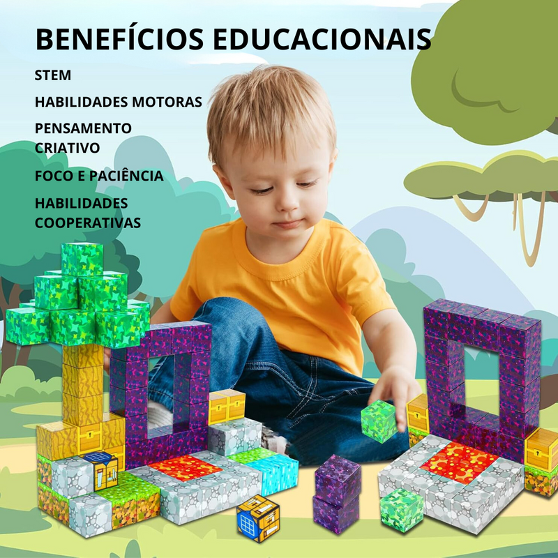 Portal do Nether Minecraft - Blocos Magnéticos (+5 Bonecos Grátis)