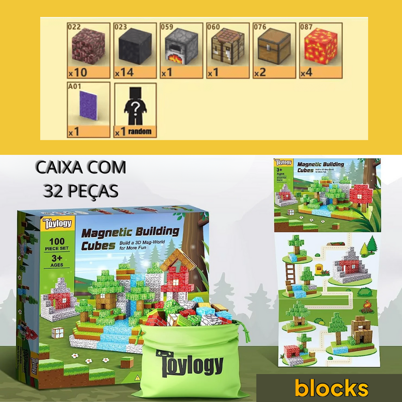 Portal do Nether Minecraft - Blocos Magnéticos (+5 Bonecos Grátis)