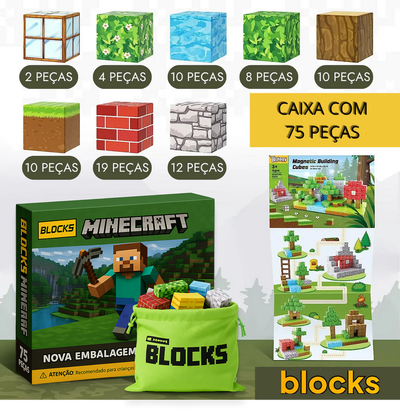 Esquenta Dia das Crianças Minecraft - 48/64/75 peças (+5 Bonecos BRINDE Hoje)